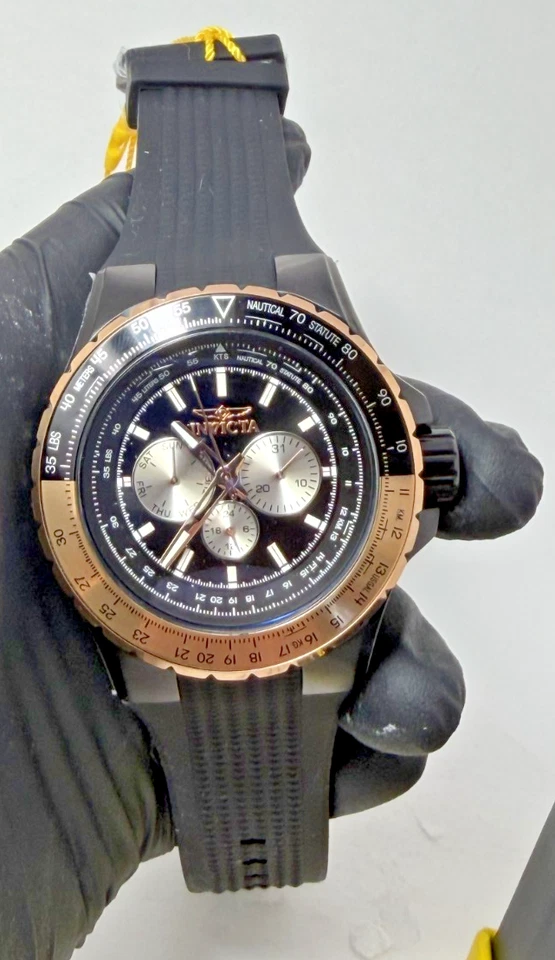 💎Invicta Aviator Skyshock 37032 50mm Black/Rose Gold VH63 Quartz Watch - NIB💎 - Image 2 of 3