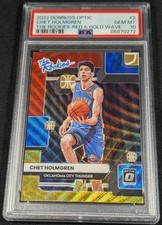 PSA 10 SSP RC /99 CHET HOLMGREN RED/GOLD WAVE PRIZM ROOKIE 2022-23 Donruss Optic