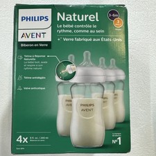 Philips Avent Natural Glass Baby Bottles (Medium Flow, Flow 3), 8oz, 4-Pack