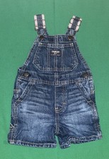OshKosh B'gosh Denim Shortalls Stripe Straps Casual Summer 9 M To 12 M.