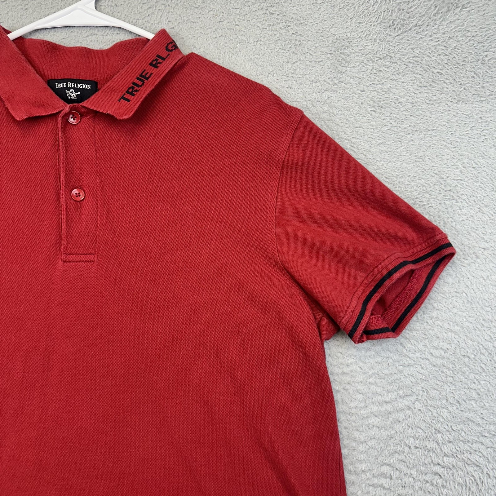 True Religion Polo Shirt Youth Large Red Cotton Casual Short Sleeve Embroidered thumbnail 5