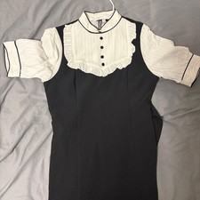 EATME Bicolor Frill Collar Short Sleeve Tight Dress Black White Japan