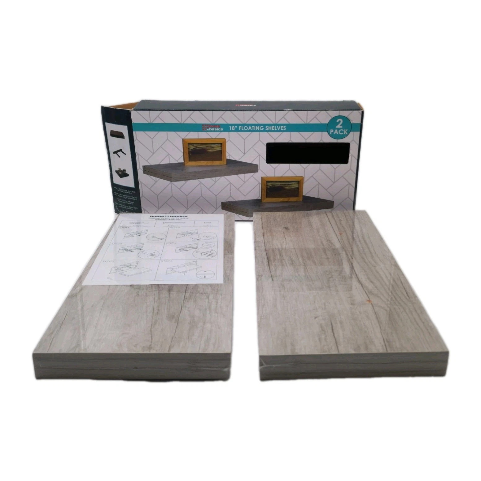 Home Basics Grey Floating Shelves MDF 18'' 2 Pack Wall Mounted New Open Box