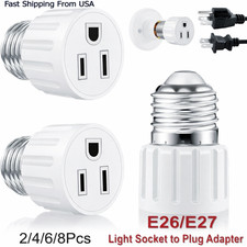 E26/E27 Light Socket to Plug Adapter 2/3 Prong Light Bulb Outlet Adapter 1-8Pcs