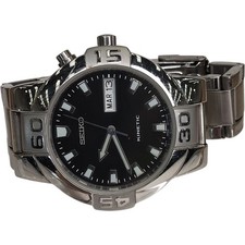 Seiko Kinetic Wristwatch Black Dial Stainless Steel Preloved