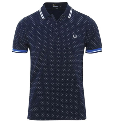 FRED PERRY Navy Polka Dot Slim Fit Cotton Pique Polo EUC/sz M