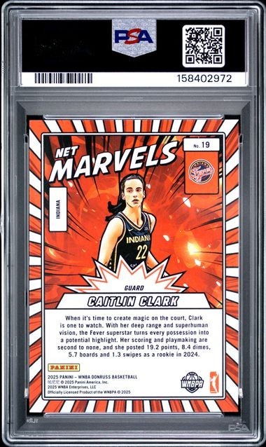 2025 PANINI DONRUSS WNBA NET MARVELS CAITLIN CLARK #19 PSA 10 view 2