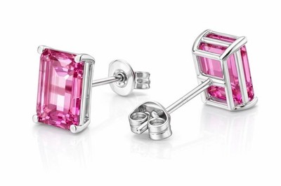 ECHTE 1,90 kt ROSA SAPHIR OHRSTECKER 14 K WEISSGOLD - kostenlose Bewertung