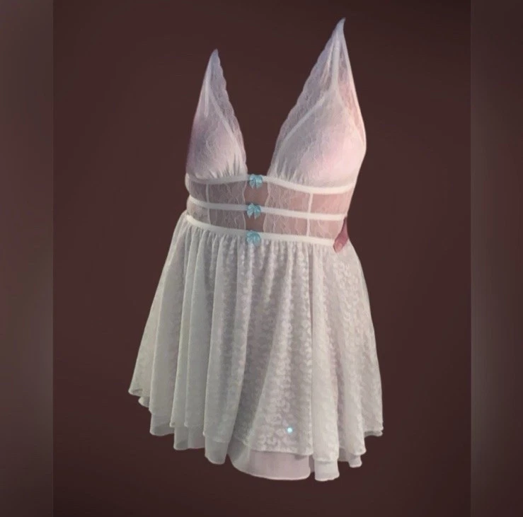 Betsey Johnson Intimates White Babydoll Cutesy Lingerie Slip Lace Dress Size S - Image 2 of 4