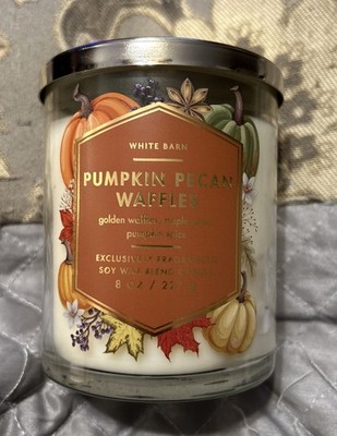 NEW  BATH & BODY WORKS WHITE BARN PUMPKIN PECAN WAFFLES Single Wick Candle 8 oz