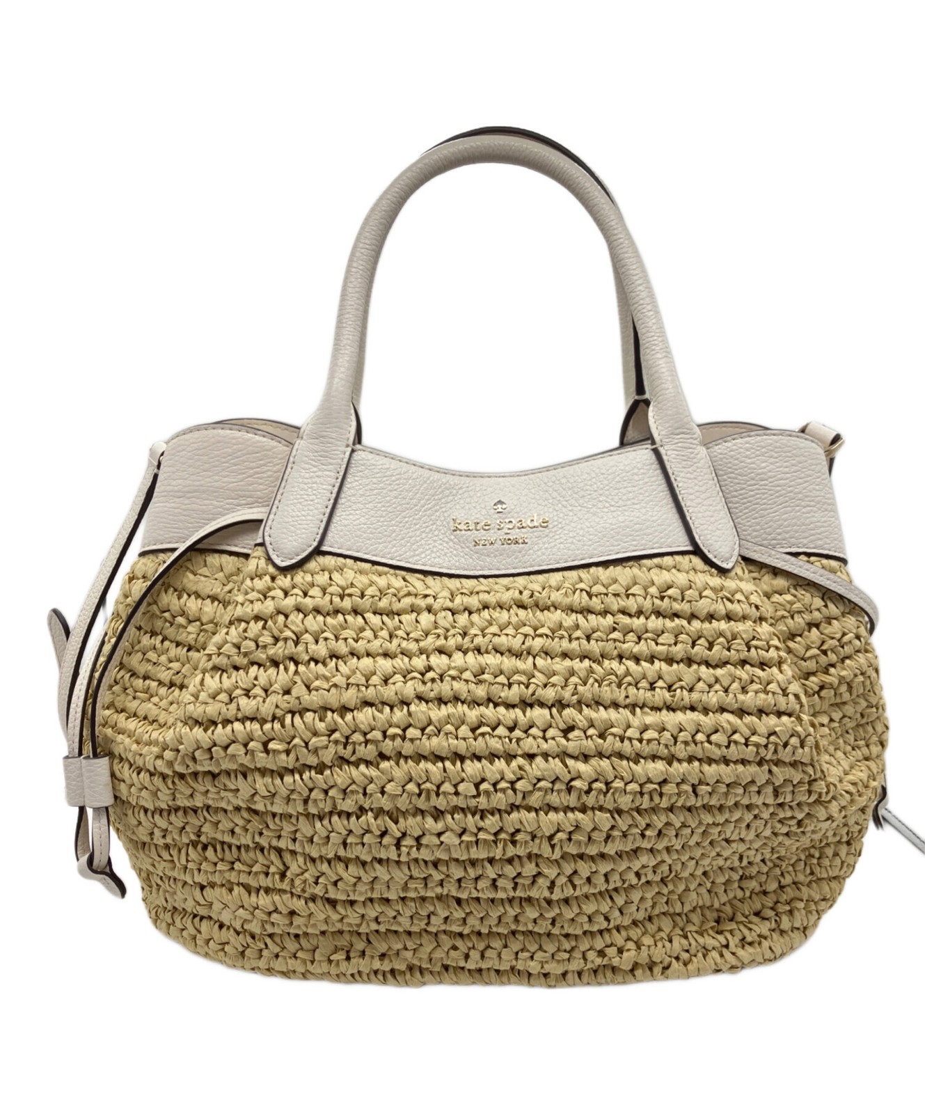 Kate Spade Dumpling Straw Large Satchel Ivory Leather Women Used Authentic