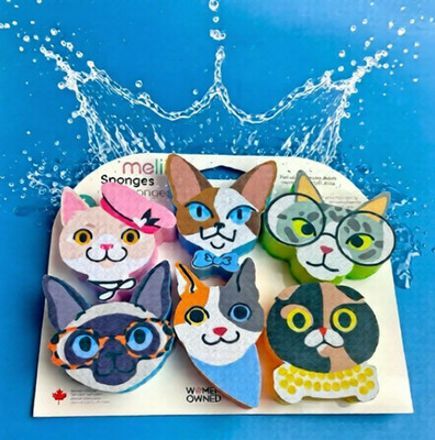 Kitchen Sponges CATS 6 PACK Reusable Scrubbing Sponge Cute Funny Cats NEW
