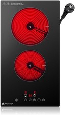 AMZCHEF Ceramic Hob 2 Zones, 3000W Electric Hob , Table Top & Built-in Dual