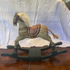Vintage Collectible Wooden Rocking Horse Handmade 11.5x3x8.75  Natural Mane Tail