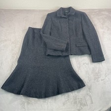 Vintage Ralph Lauren LRL Skirt 12  Jacket 16 Women 2 Piece Set Grey Wool Tweed