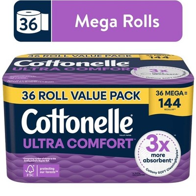 Ultra Comfort Soft Toilet Tissue Paper 36 Mega Rolls Bathroom Tissue