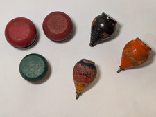 Vintage Wooden Toy Lot Duncan Yo-Yos Royal Champion Tops Primitive Toys