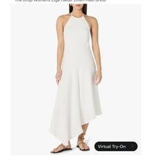 The Drop Ciga Halter Linen Maxi Dress White Asymmetric Hem Bias Cut Medium New