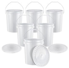 Pack of 10 - White Round Plastic Food Storage Containers with Lids.