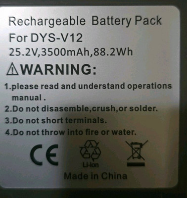 For Dyson DYS-V12 Rechargeable Battery Pack 25.2V 3500mAh 88.2Wh Gray