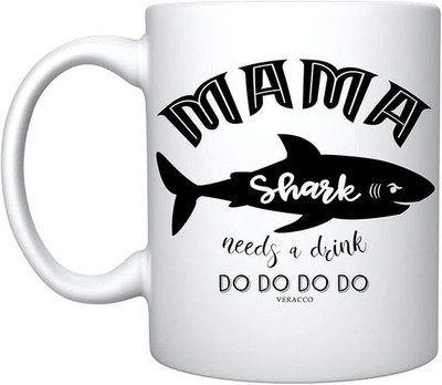 Veracco Mama Shark Needs a Drink Ceramic Coffee Mug Funny Shark Mother's Day Gif
