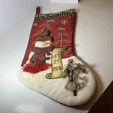 Winter Wonder Lane 20” Let It Snow Stocking Adorned w/Snow Man Red Green White