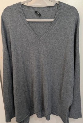RIANI Size 18 Grey V Neck Jumper Oversized Knit Pullover Long Ribbed Sleeve Top