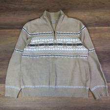 Croft & Barrow Womens XL Tan Fair Isle Snowflake Quarter Zip Knit Sweater Mock