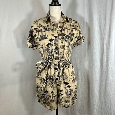 Anthropologie Corey Lynn Calter Romper Safari Tropical Toile Linen Cotton Size S