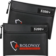 ROLOWAY Fireproof Bag (9.6 X 6.6 Inches) 5200℉ Heat Insulated, Fireproof Money B