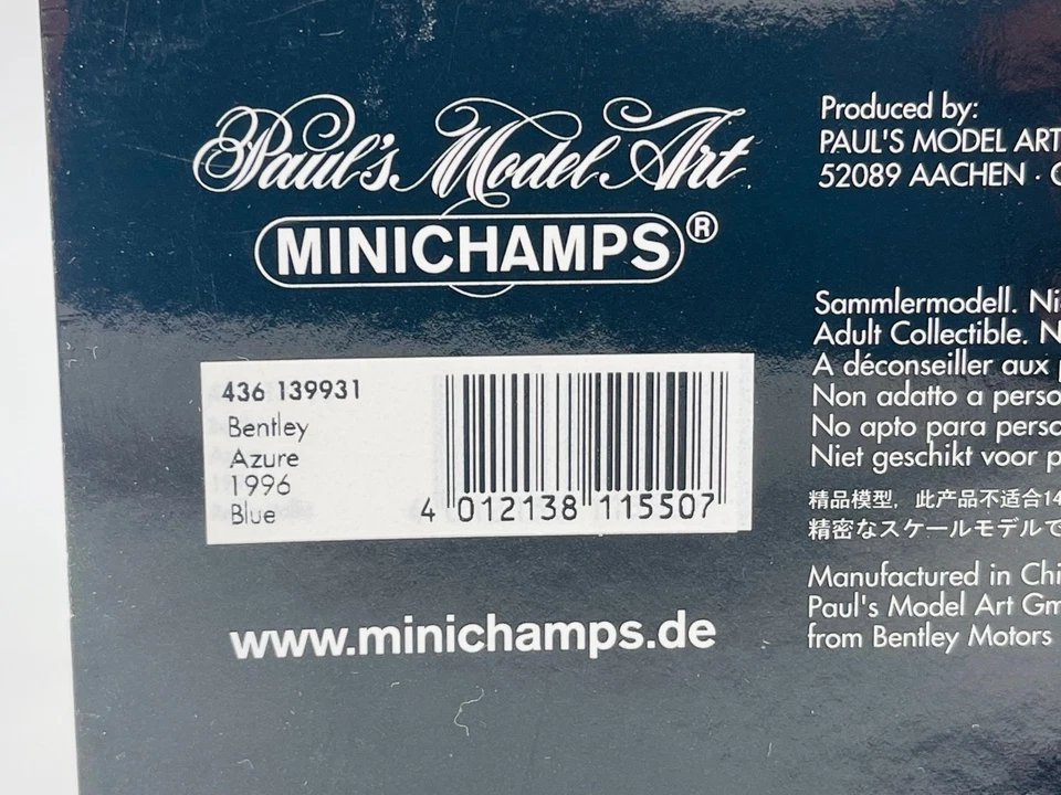 MINICHAMPS 436139931 BENTLEY Azure 1996 Blue 1.43 - Photo 4/4