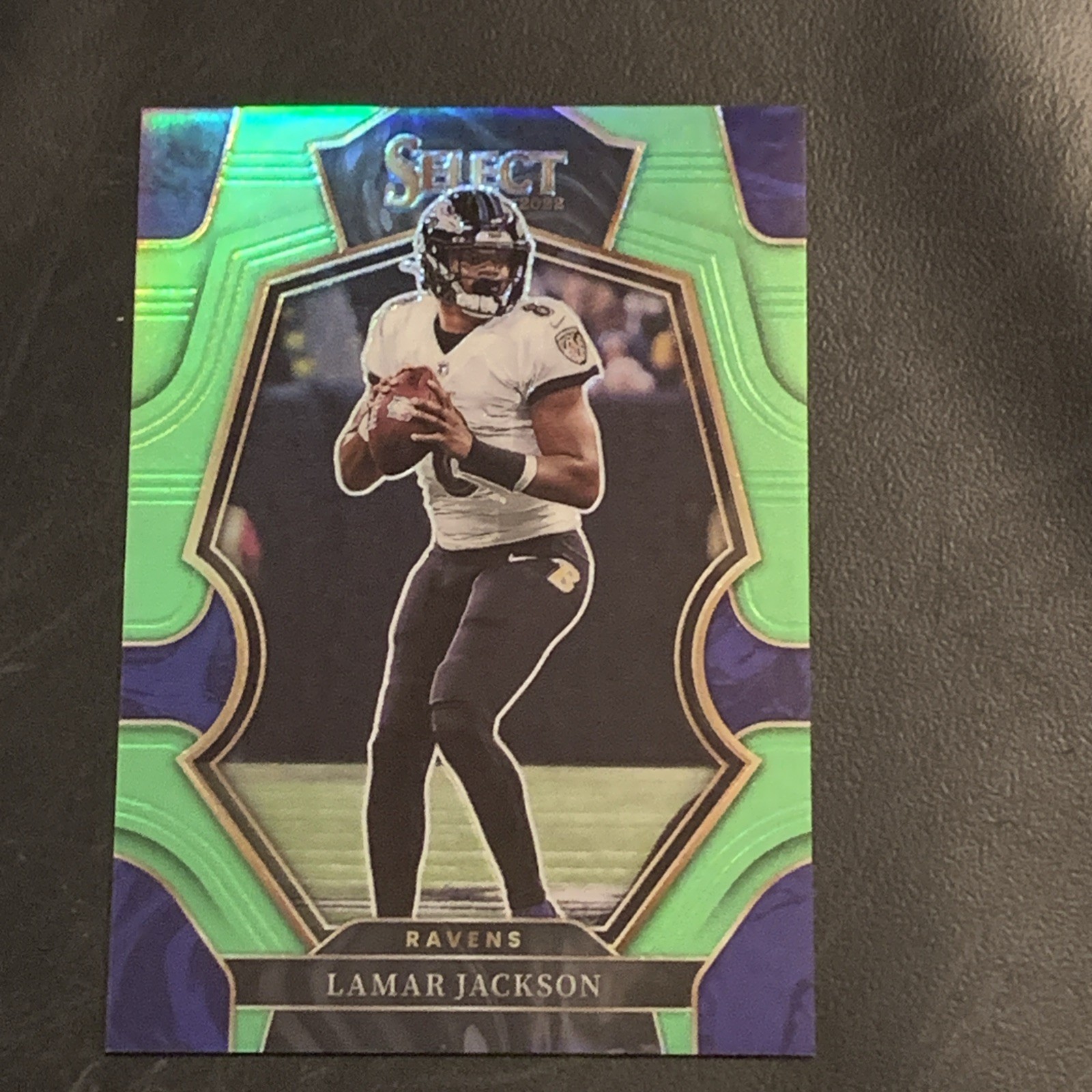 Lamar Jackson 2022 Panini Select /49 Neon Green Prizm Premier Level #107