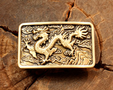 Fashion Men's Luxury Pure Brass Zodiac Dragon Leather Belt Buckle Width 3.8 Cm