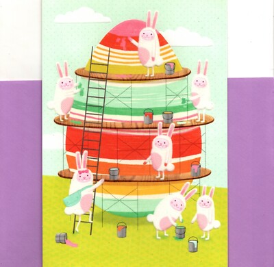 Happy Easter Child Bunny Bunnies Coloring Eggs Theme Hallmark Greeting Card