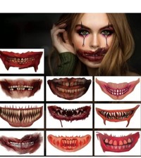 Halloween Mouth Temporary Tatoo Stickers 10pcs Scary Clown Sticker Face Party