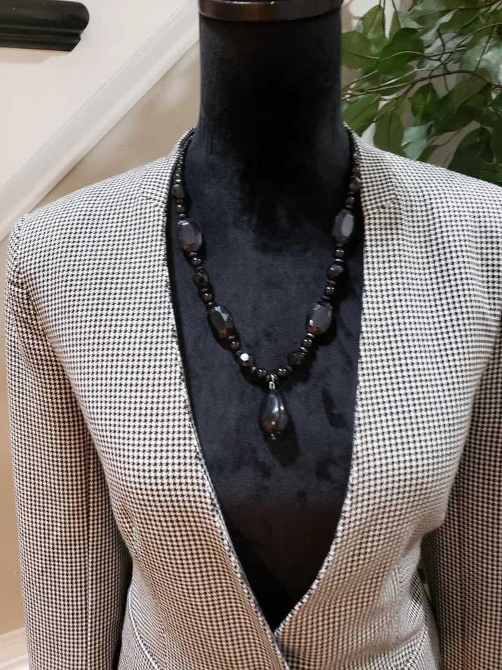 Blazer Premise para mujer blanco y negro pata de gallo manga larga botón delantero talla 6 Foto 2 de 4