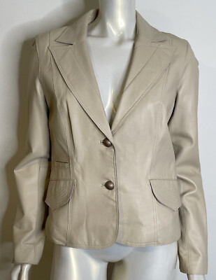 Alberto Makali Ivory Lamb Leather Jacket 12 Button Front LS Stitched Pocket