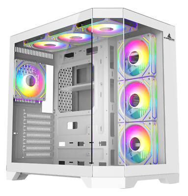 Iceberg Gaming PC Case Crystal Edge White Three Tempered Glass and seven fans