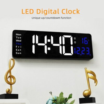 16'' LED Wanduhr Digitale Groß Digital Uhr Uhrzeit Datum Temperatur Fernbedienung