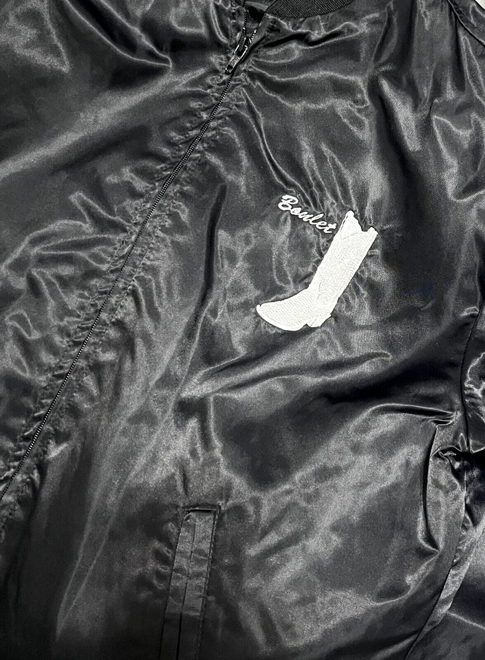 BOULET {G.A.} Boots Adult Black Full Zip Nylon VTG Satin Sewn Jacket M Canada - Image 4 of 4