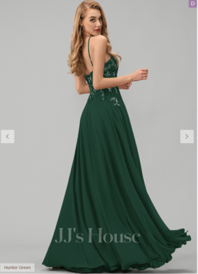 JJ's House Blue A-Line Lace Sequin Chiffon Long Evening Dress Sz