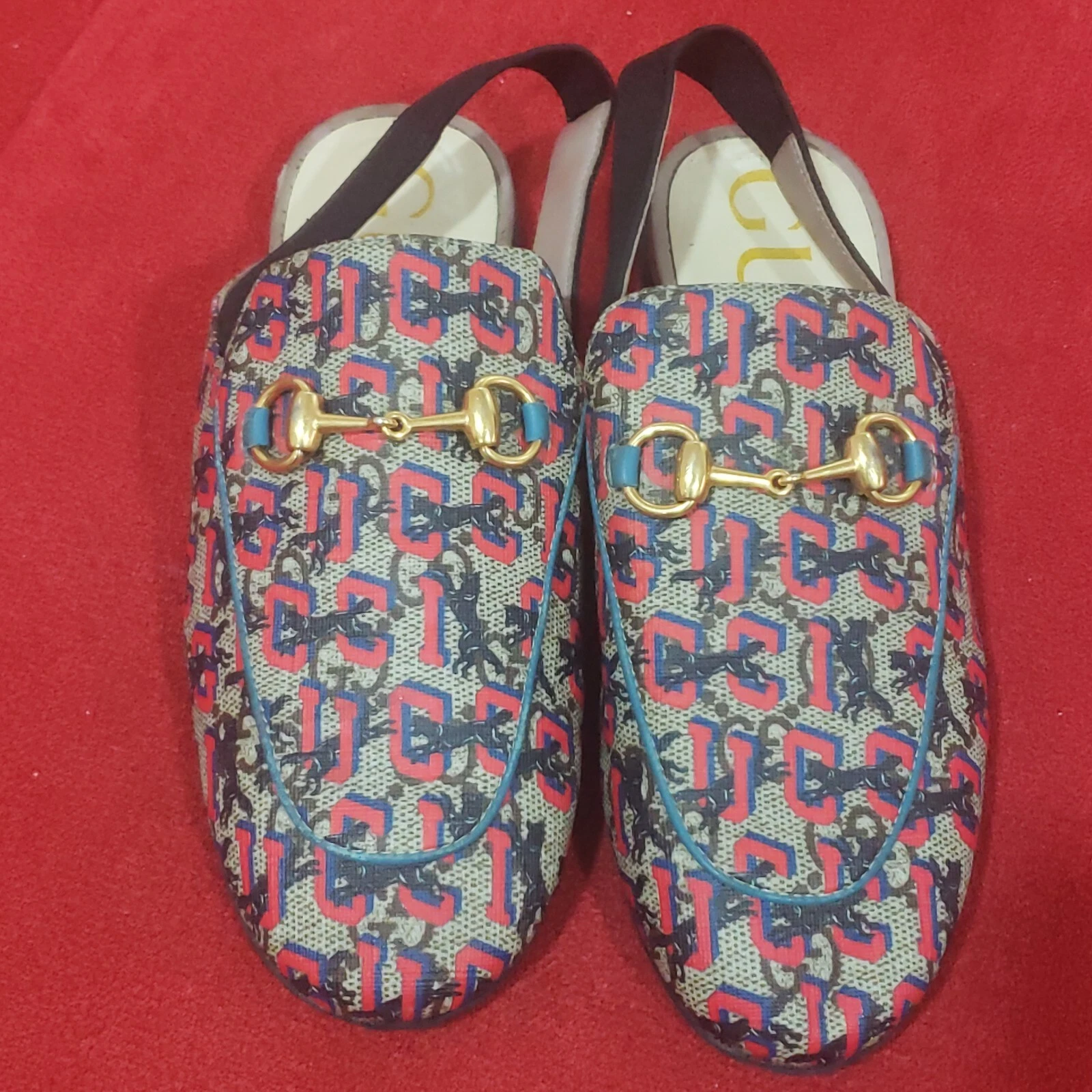 Gucci Princetown Supreme Enfants Unisexe Chaussures Slides Beige Logo Taille 33 US 2