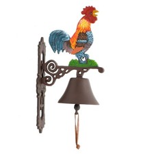Cockerel Cast Iron Bell - Hand Painted Wall Mounted