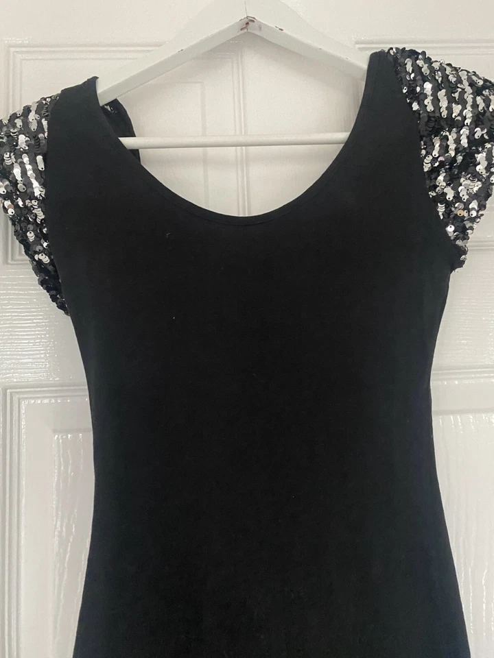 Black coloured dress by Rare. Size 8 with shoulder pads and sequins. - Image 3 of 3