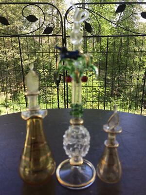 Egyptian Empty Mouthblown  Perfume Bottles (Set of 3) Kemet Art 3,5,8 Inches