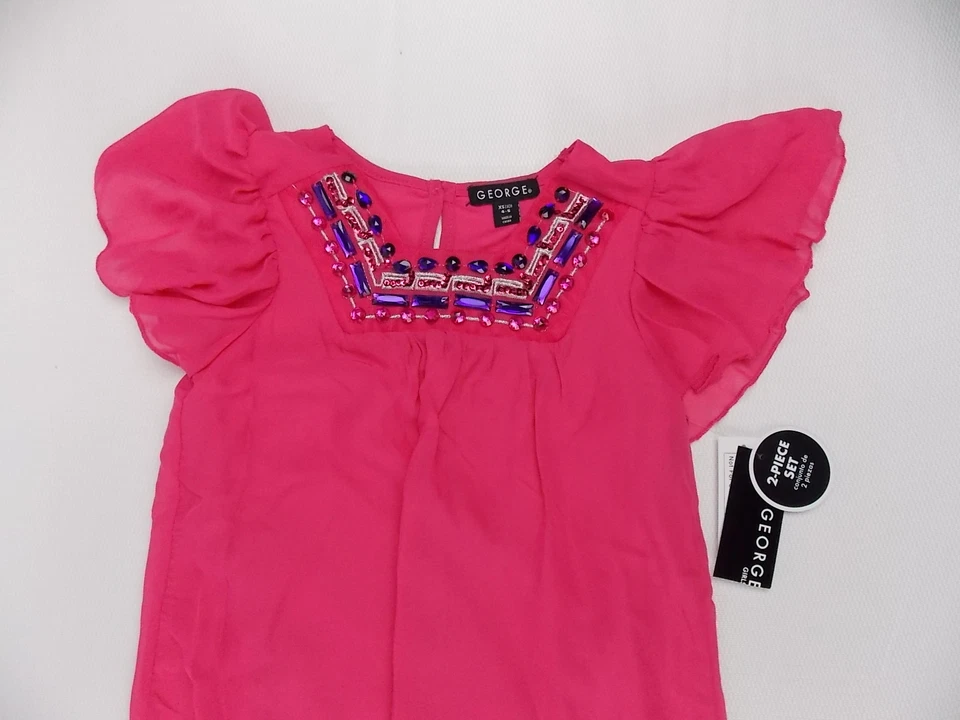 Conjunto de 2 leggings y top de gasa con joyas rosa XS S o M #7609 George Girls Foto 2 de 4