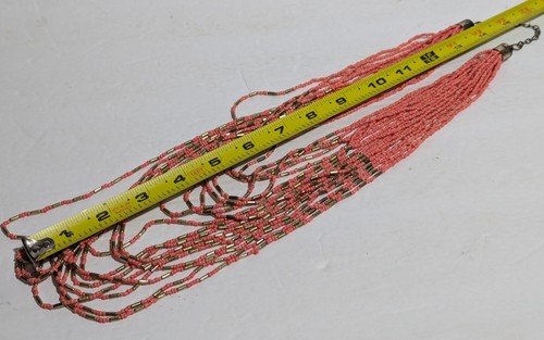 Vintage Multi Strand Coral Pink Glass Seed Bead Necklace - 20” Statement Jewelry - Picture 3 of 6