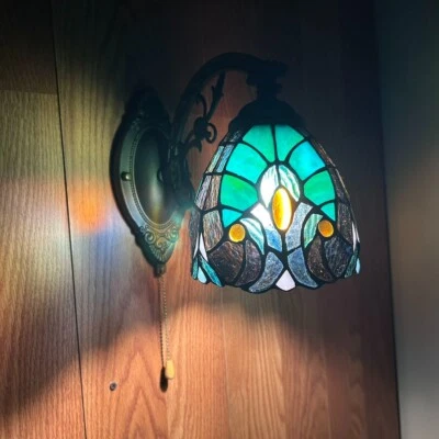 ENJOY DECOR LAMPS Tiffany Style Sconce Lamp Green Brown Stained Glass LED Bulb 6"W*11"D*9"H