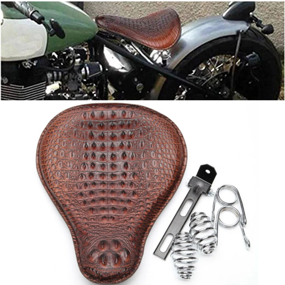 Brown Lastest Alligator Motorcycle Large Solo Seat For Harley Davidson Bobber - Image 2 of 4