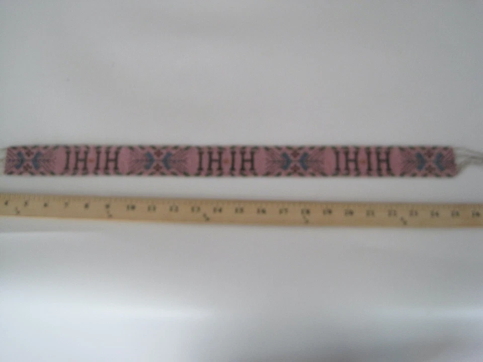 Victorian Seed Bead Belt Or Head Band HI HI Pink Floral 25"  Antique Indian - Image 2 of 4